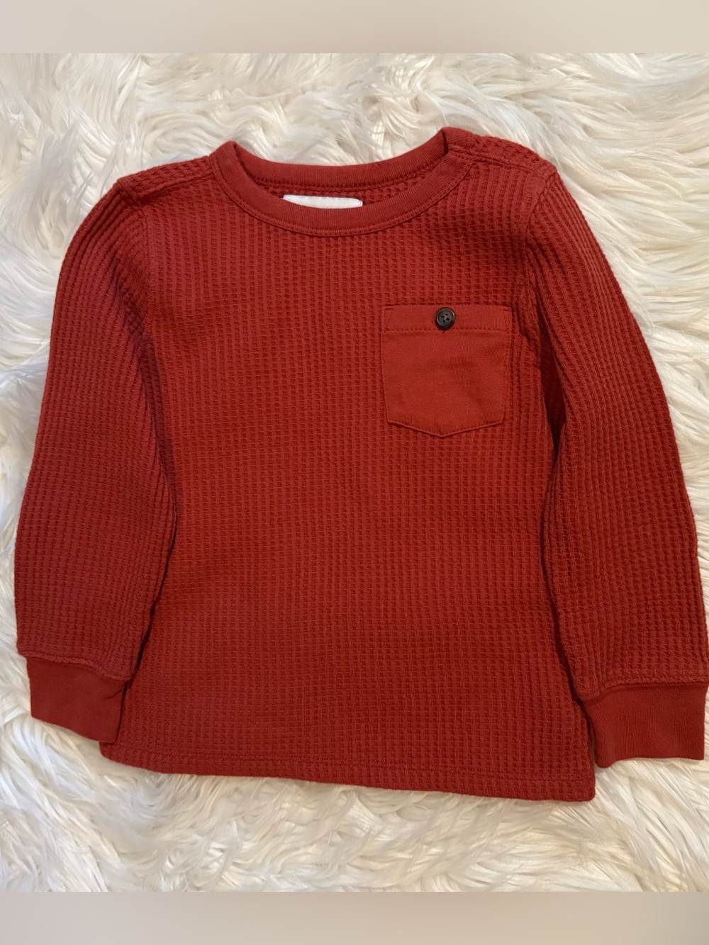 Old Navy Toddler Boys Size 3T Rust Orange Waffle Knit Thermal Pocket Shirt